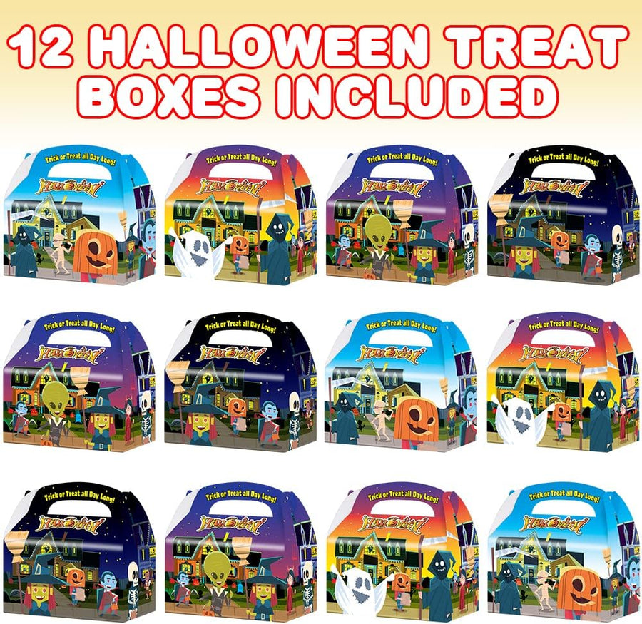 ArtCreativity Halloween Treat Boxes, Set of 12, Cardboard Paper Halloween Candy Boxes with Carry Handles, Adorable Trick or Treat Supplies, Halloween Goodie Bags for Sweets, Toys, Gifts, and More