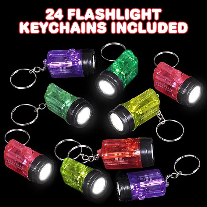 ArtCreativity Mini Flashlight Keychains, Pack of 24, LED Key Chains for Kids in Assorted Colors, 1.5 Inch Durable Plastic Keyholders, Birthday Party Favors, Goodie Bag Fillers