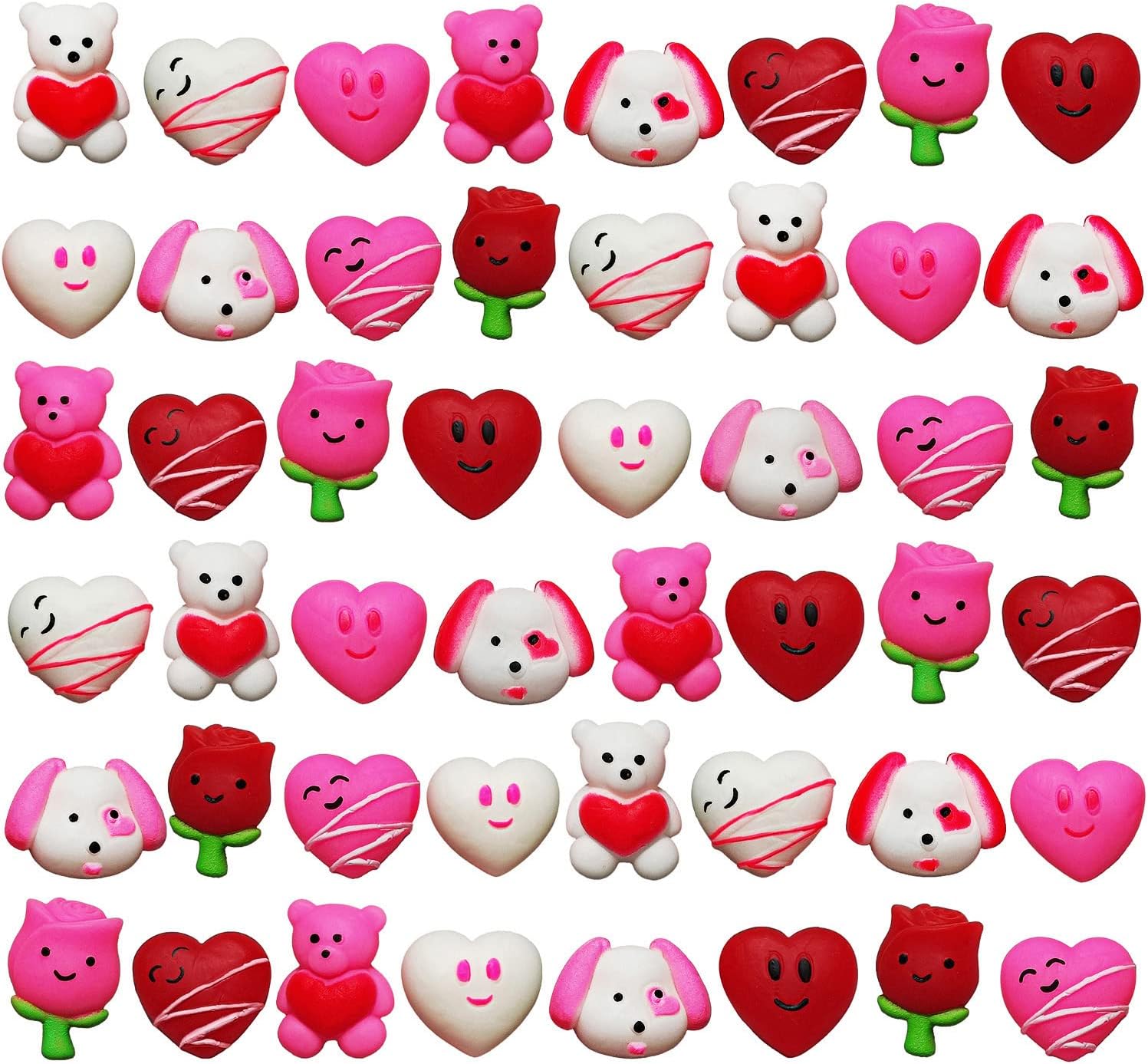 ArtCreativity Mini Valentines Squishies Toys, Bulk 48 PCS, Valentines Gifts for Kids in 12 Cute Designs, Stress Relief Toys for Kids and Adults, Valentines Party Favors and Goodie Bag Stuffers