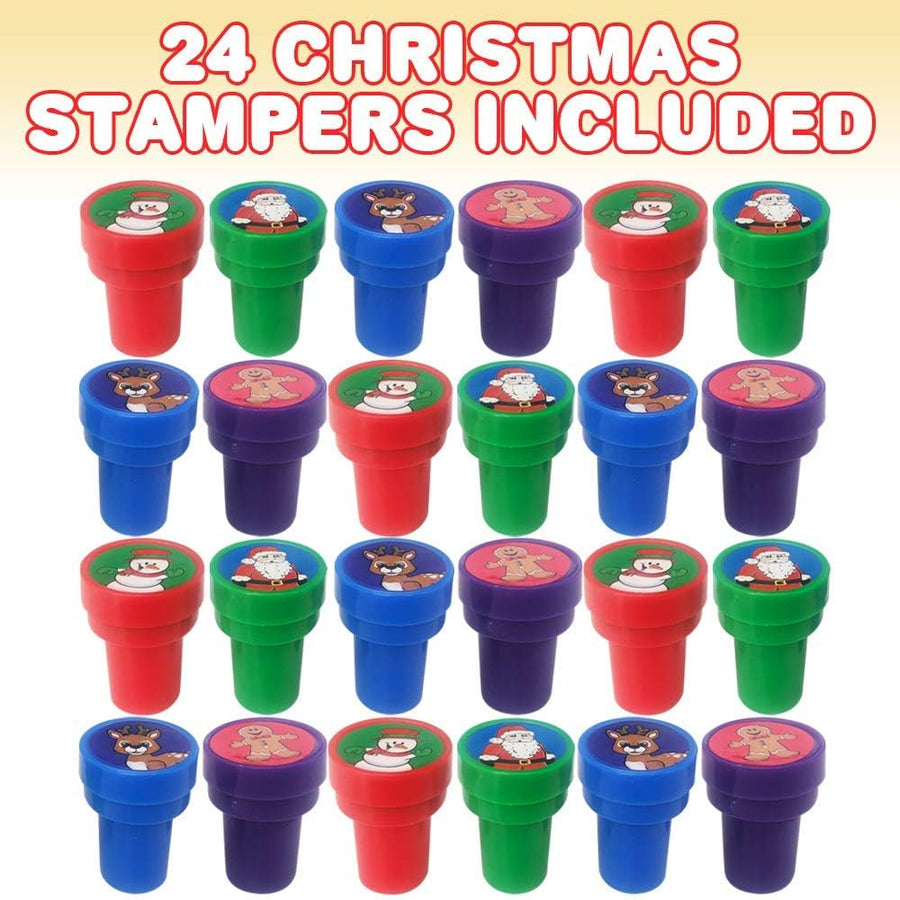 Christmas Stampers for Kids, Pack of 24 Assorted Pre-Inked Holiday Stampers, Best for Christmas Party Favor Supplies, Goodie Bag Fillers, Stocking Stuffers, for Boys and Girls