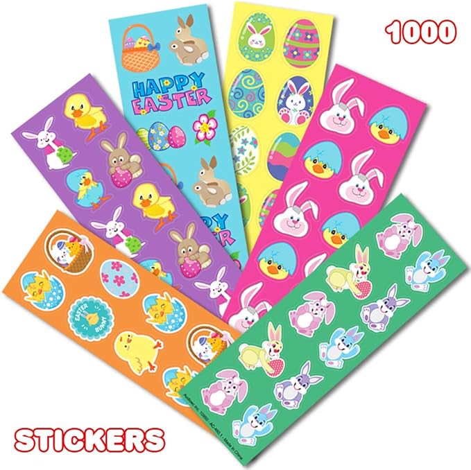 ArtCreativity Assorted Easter Stickers for Kids - 100 Sheets with Over 1000 Stickers - Assorted Vibrant Colors and Designs - Cute Surprise Toys, Egg Hunt Supplies, Party Favors for Boys and Girls