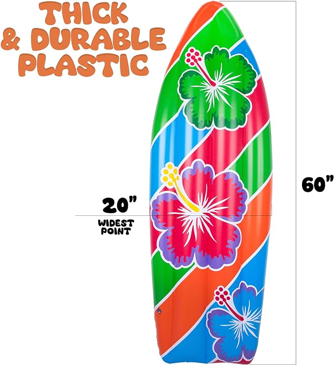 ArtCreativity Luau Surfboard Inflate, Inflatable Surfboard for Beach, Tropical and Luau Party Decorations, Inflatable Pool Toy for Kids and Adults, Beach Party Inflate