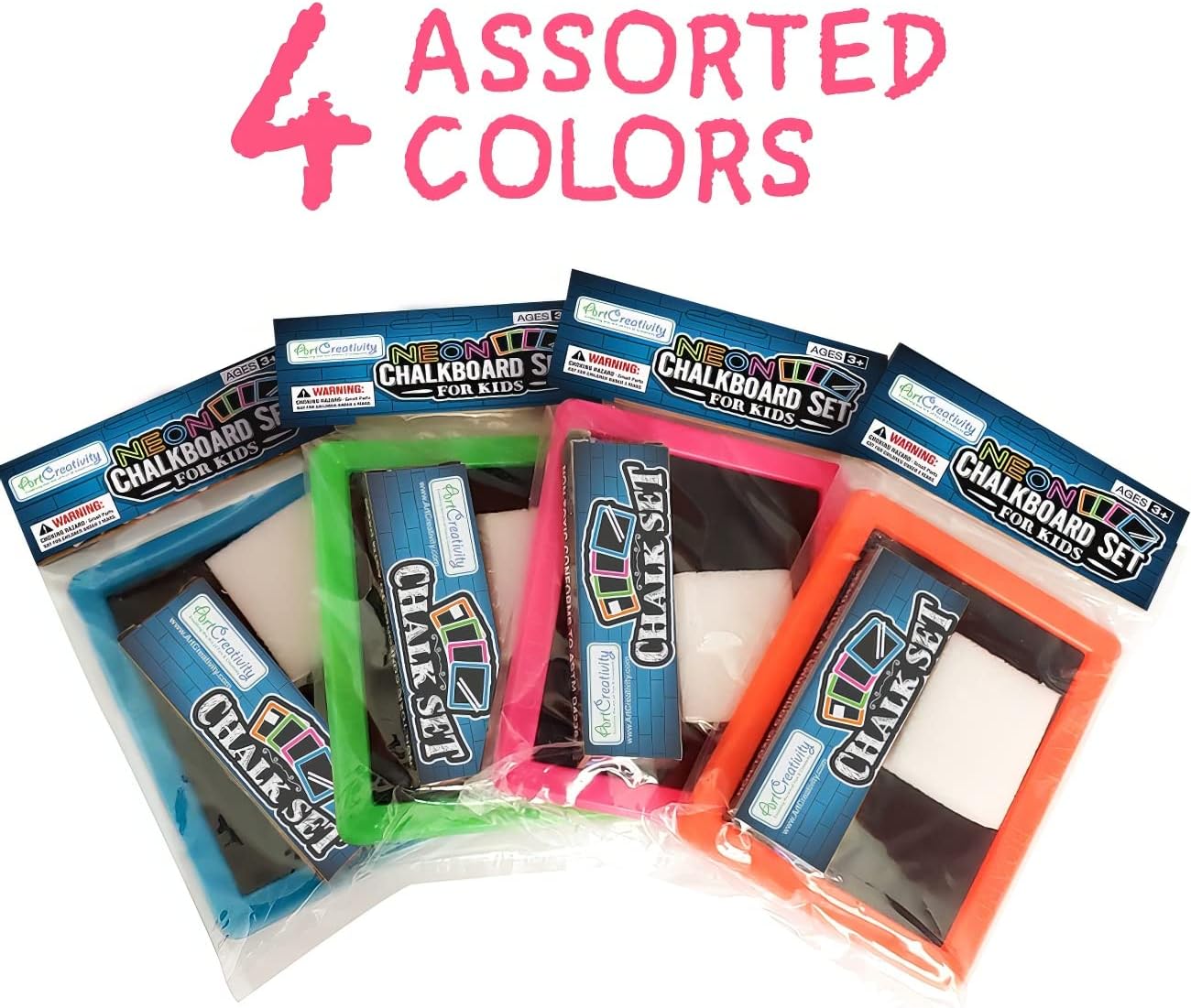 ArtCreativity Neon Chalkboard Set for Kids - 12 Kits - 1 Mini Chalk Board, 2 Chalk Sticks, and 1 Eraser Per Kit - Art Birthday Party Favors for Boys and Girls, Unique Stationery Goodie Bag Fillers