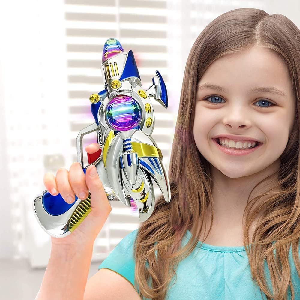 ArtCreativity Blue Super Spinning Space Blaster Gun with Flashing LEDs and Sound Effects, Cool Futuristic Toy Gun with Batteries Included, Great Gift Idea for Kids