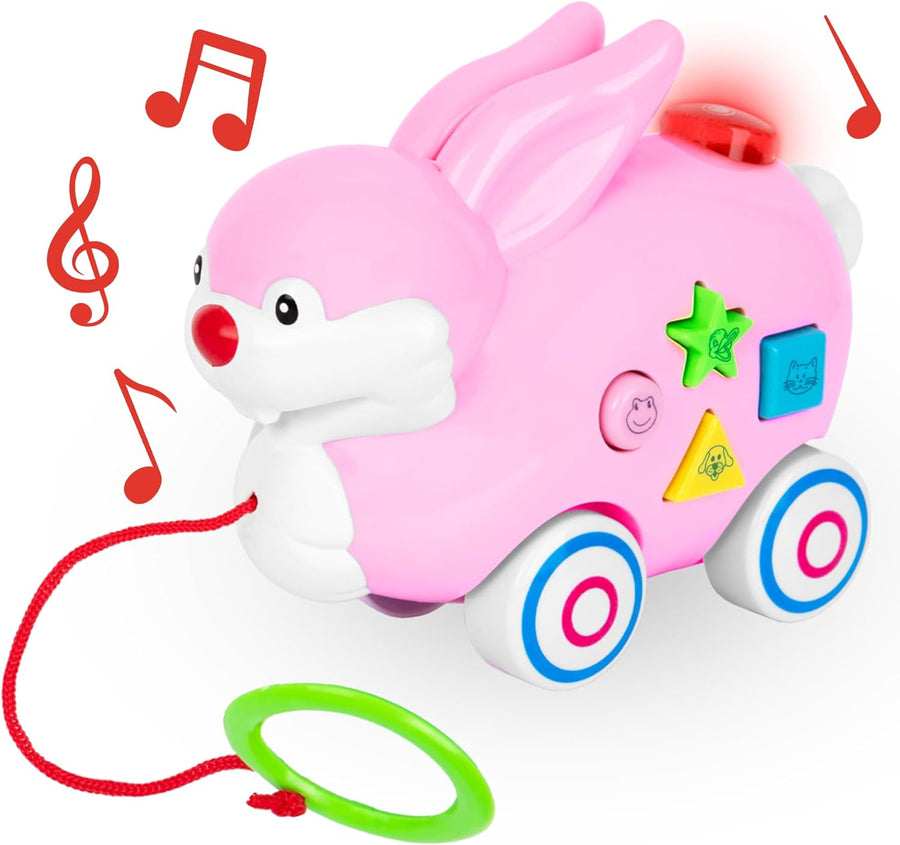 ArtCreativity Bunny Pull Toy - Pull Toys for Toddlers with Lights, Music, and 4 Animal Sounds - Kids’ Learning Toy with Shapes and Colors - Pull Along Toys for Boys and Girls