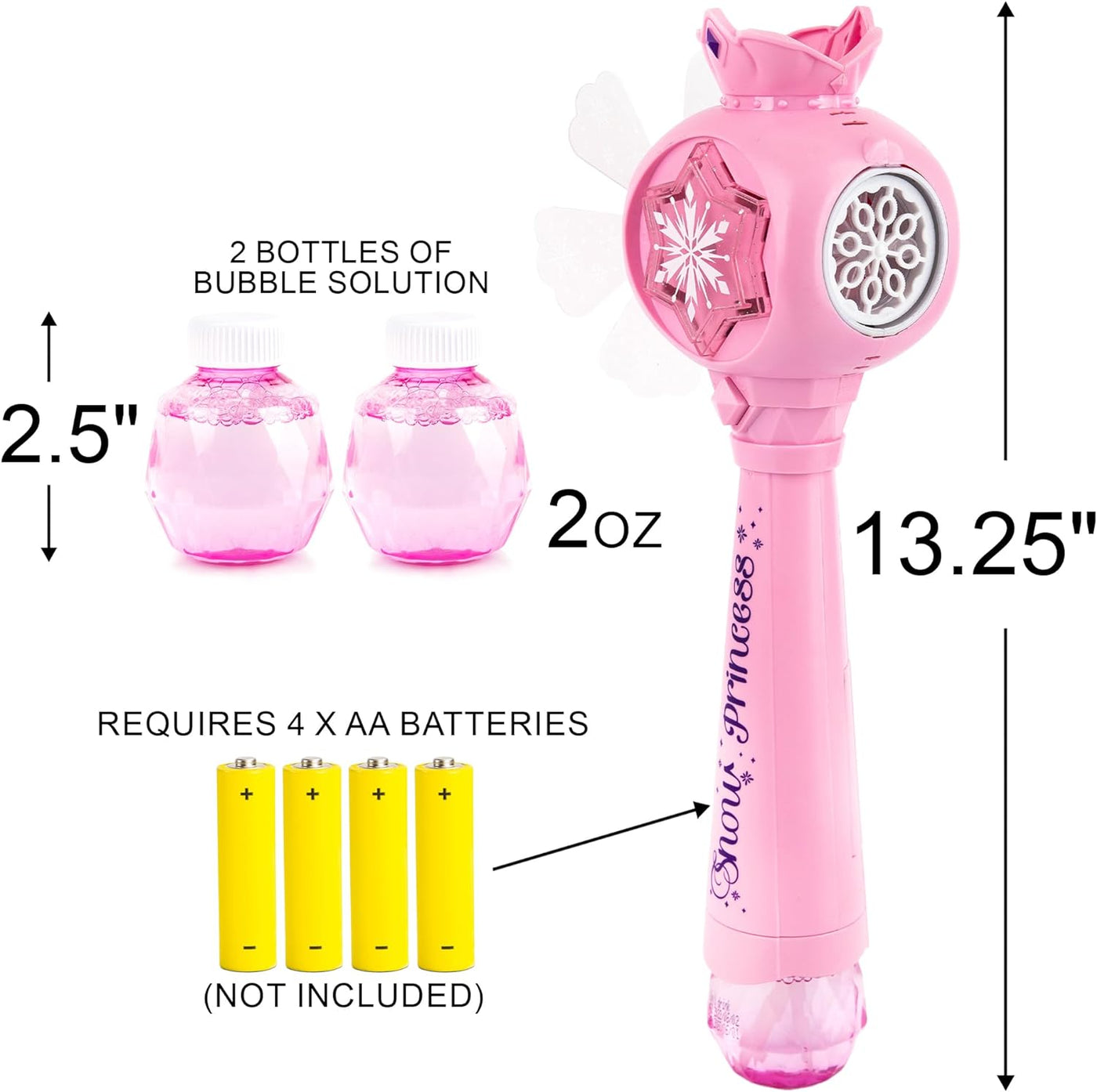 ArtCreativity Light Up Princess Magic Bubble Blower Wand with Detachable Windmill, Princess Wand for Girls with 2 Bottles of Bubble Solution, LED Effects, & Music, Fun Pretend Play Prop, Birthday Gift