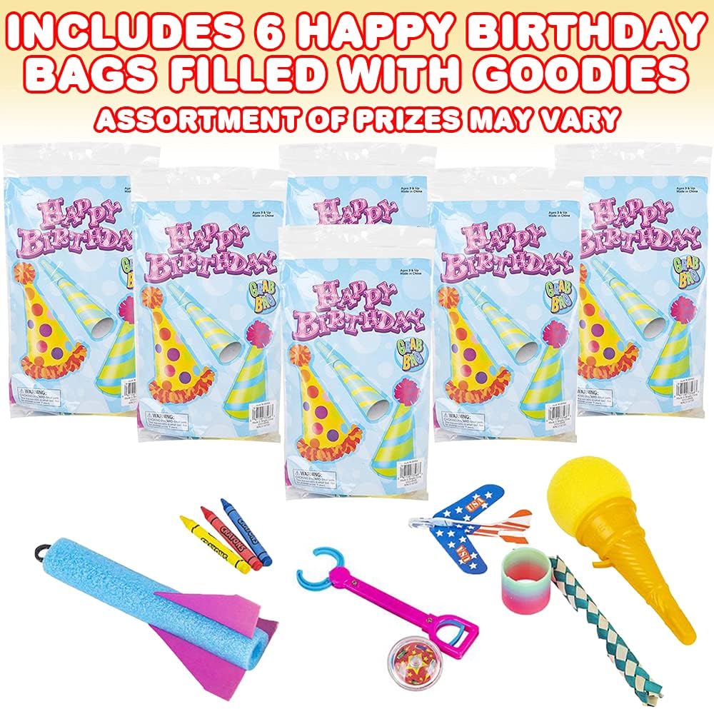Happy Birthday Goody Bags with Toys, Set of 6