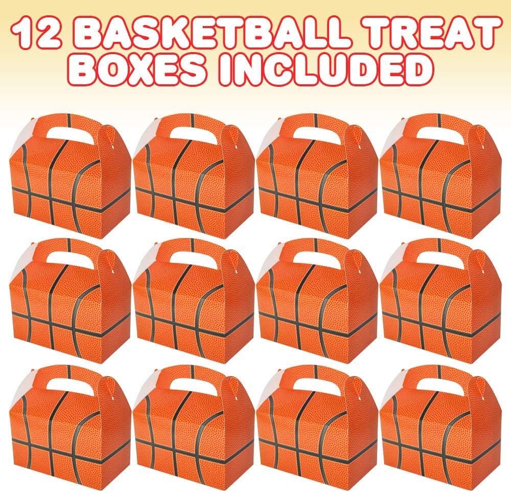 ArtCreativity Basketball Party Favor Bags for Candy, Cookies and Sports Themed Party Favors (Pack of 12) Cookie Boxes, Cute Team Favor Cardboard Boxes with Handles for Basketball Gifts