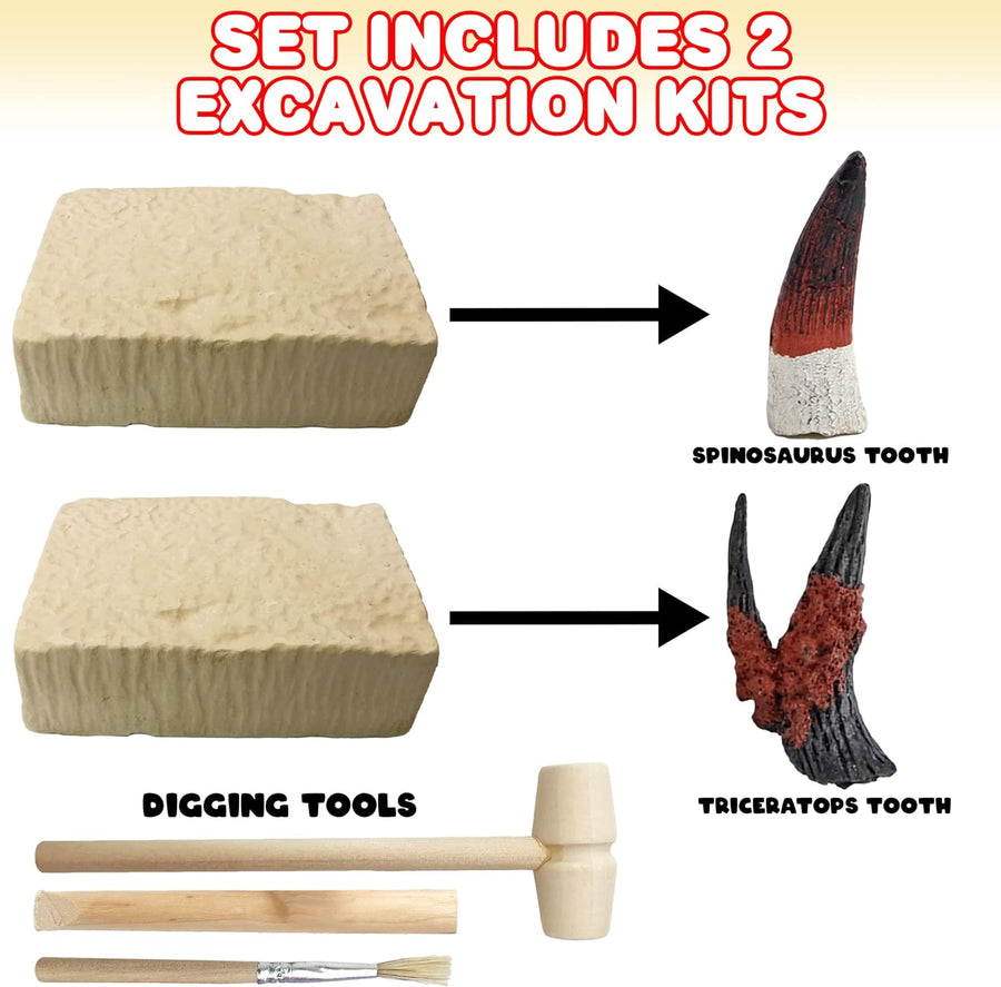 ArtCreativity Dino Teeth Dig and Discover Excavation Kit for Kids, Includes Triceratops and Spinosaurus Toy Fossil Teeth with 2 Digging Tools, Interactive Dinosaur Gifts for Boys and Girls