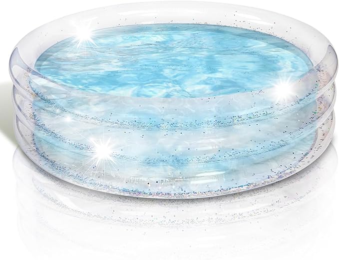 ArtCreativity Sparkly Inflatable Kiddie Pool for Kids - 3 Levels - Transparent Blow Up Kiddie Pool with Silver Glitter and Cushioned Bottom, Easy to Inflate Small Kiddie Pools for Backyard