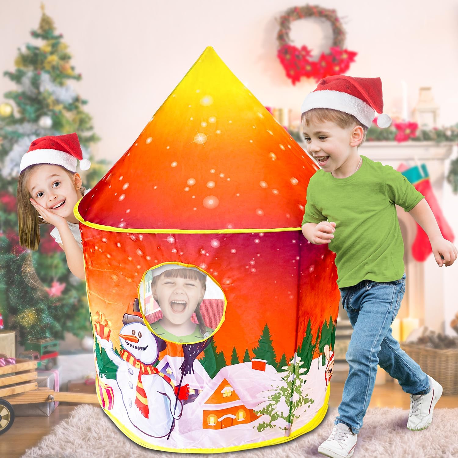 ArtCreativity Christmas Tent for Kids, Small Pop Up Tent for Indoor Play, Includes Stabilizing Rods and Carry Bag, Easy-Install Toddler Play Tent, Indoor Christmas Decorations and Hours of Fun