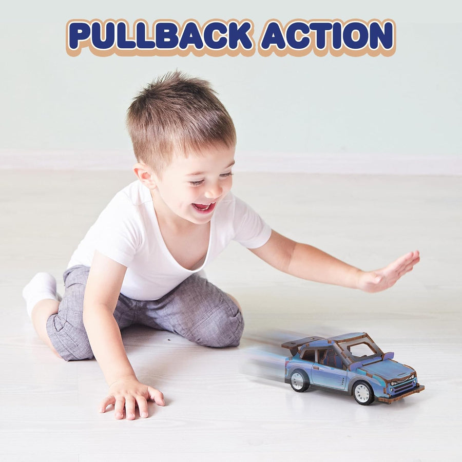 Wood Puzzle Pull-Back Sports Car