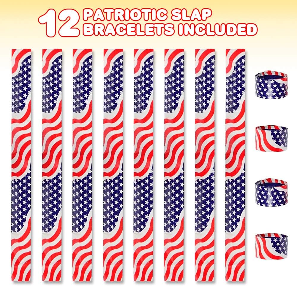 Patriotic Slap Bracelets for Kids, Set of 12