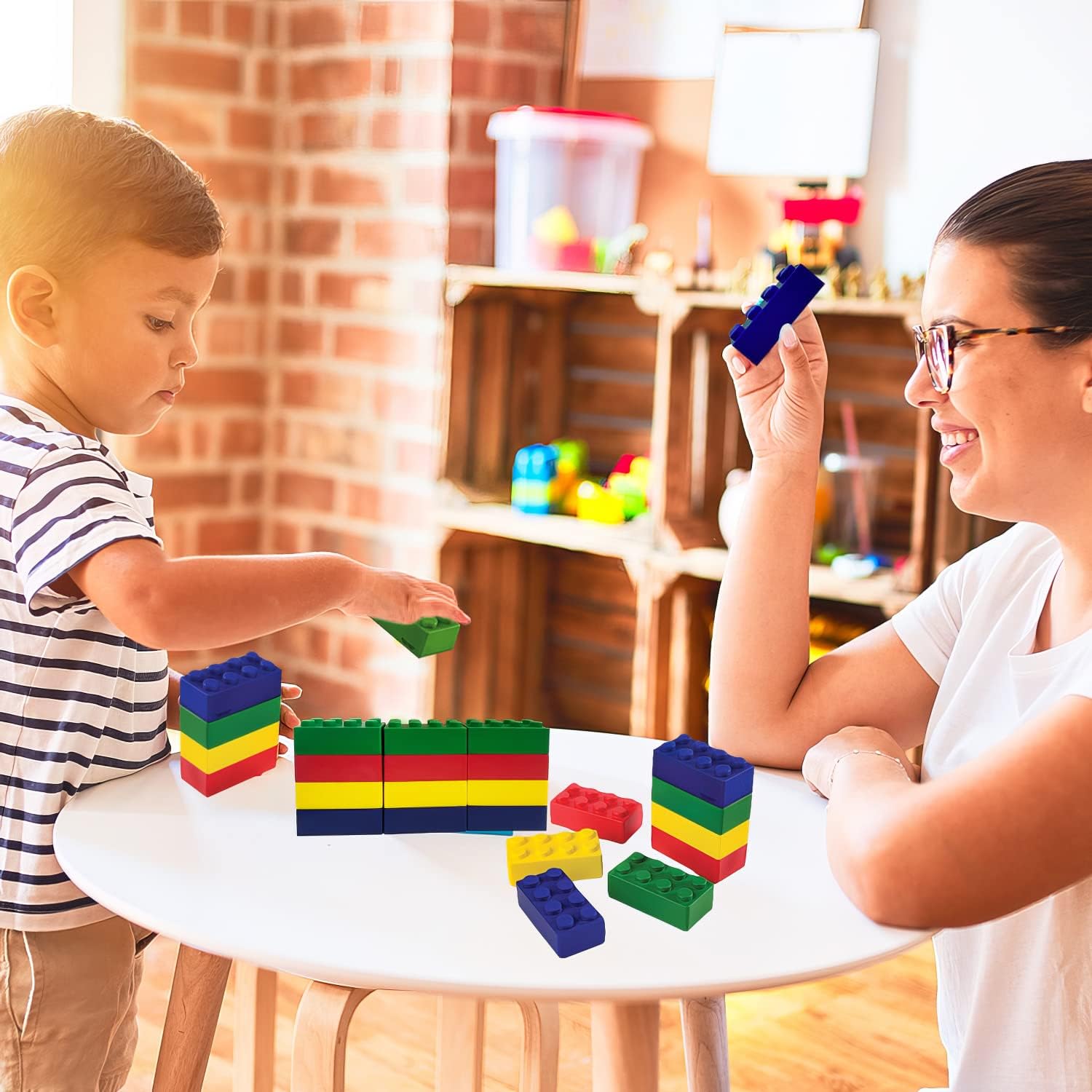 ArtCreativity Building Block Stress Relief Toys for Kids, Set of 12, Stacking Construction Foam Squeeze Toys in 4 Vibrant Colors, Birthday Party Favors, Goodie Bag Fillers, Office Gifts, Sensory Toys