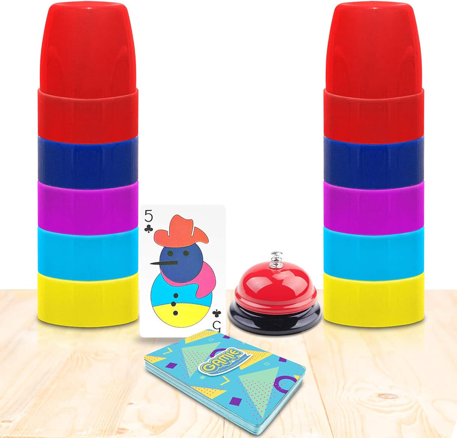 Stacking Cups Game - with 54 Challenges, 20 Stacking Cups, Bell and Instruction Sheet