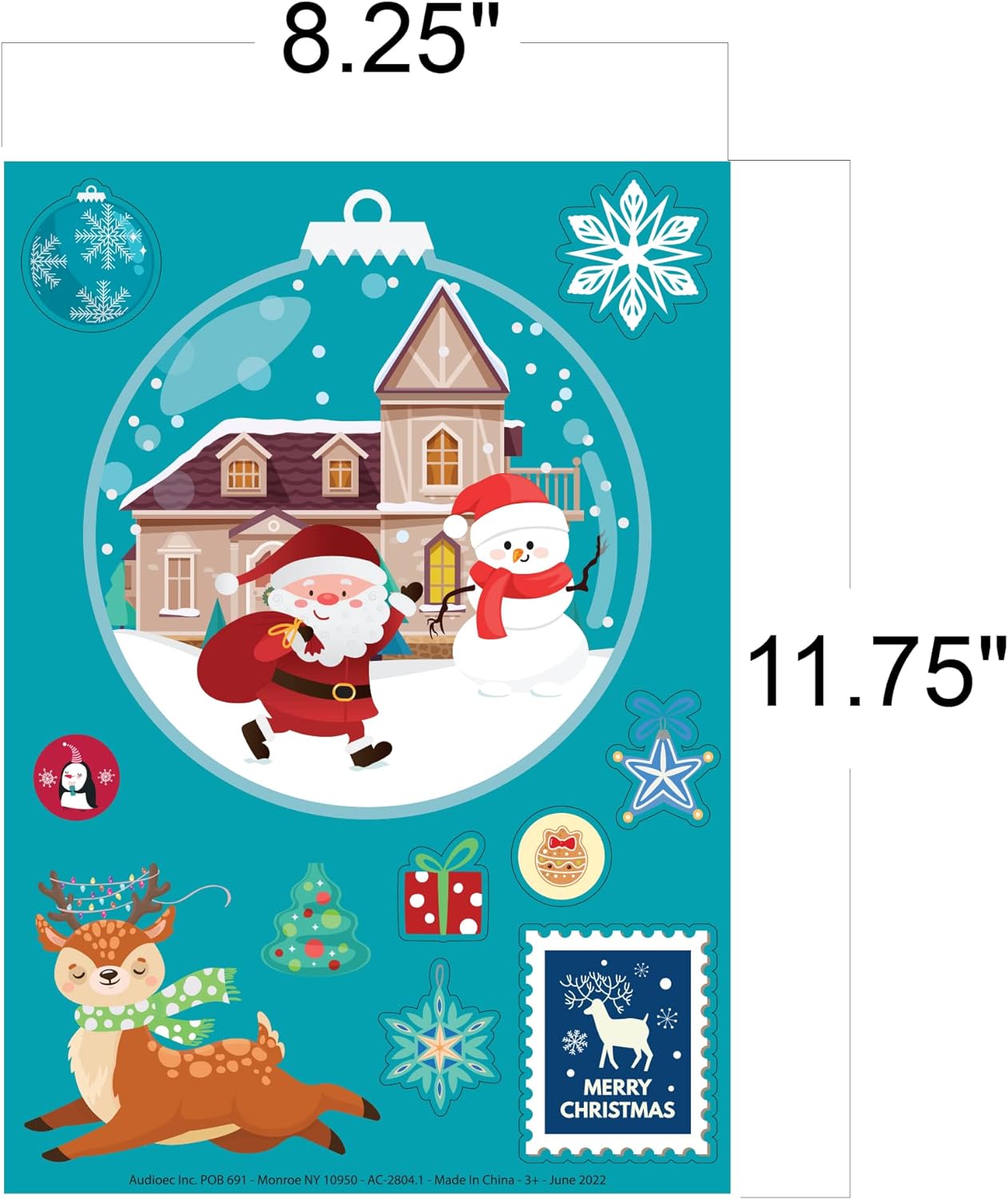 Christmas Window Clings, 300 Stickers Total, Christmas Decals for Windows, 75 Designs, Double Sided Holiday Window Clings, Decoration for Glass Windows, No Adhesive or Residue, 24 Sheets