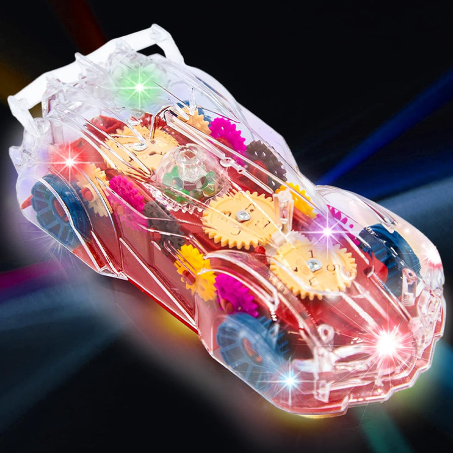 Light Up Car Transparent Gear Racer Toy Car for Kids, 1PC, Bump and Go Toy car with Colorful Moving Gears, Music, and LED Effects, Fun kids Car Toys for Boys, Great Birthday gifts For 3 Year Old Boys
