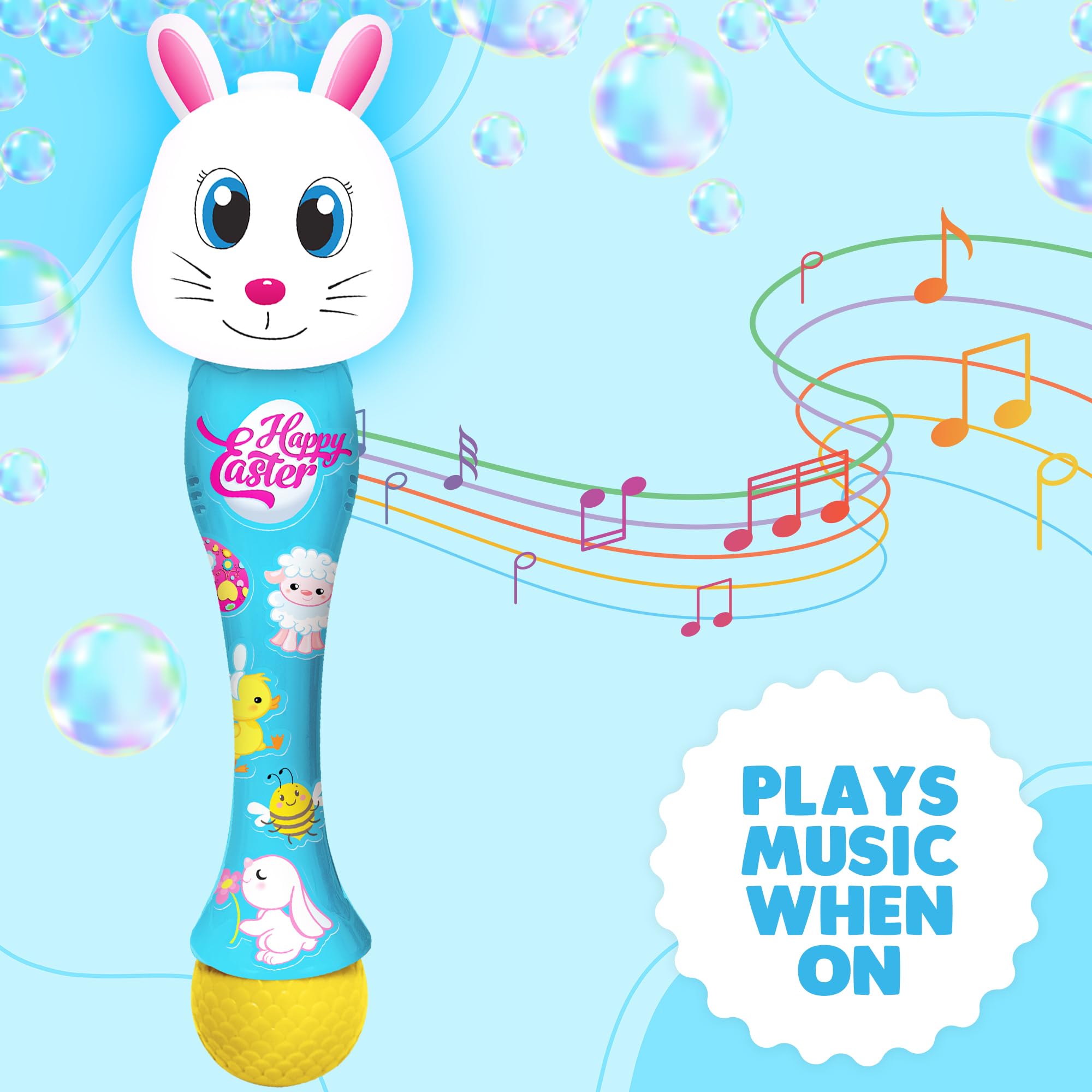 Easter Bunny Bubble Wand, Easter Basket Stuffers for Toddler, 14" Light Up Automatic Bubble Maker with LED & Music, Easter Bubbles for Kids, Easter Toys for Toddlers 1-3