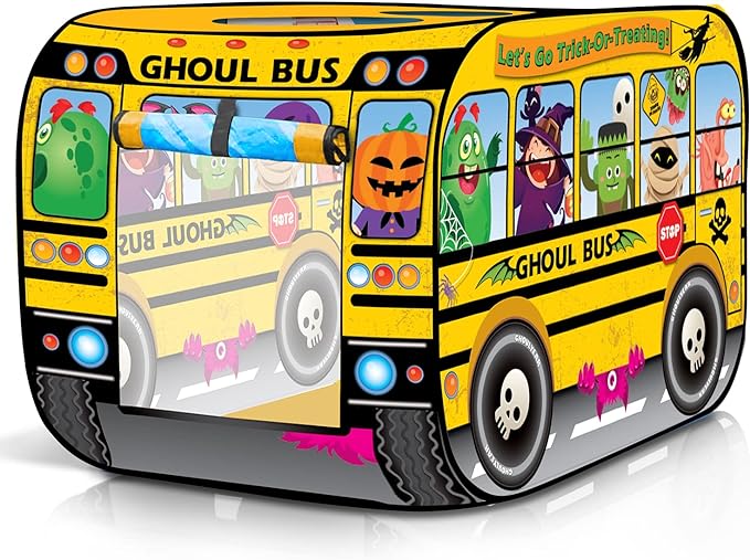 ArtCreativity Ghoul School Bus Pop Up Tent, Halloween Tent for Kids with a Carry Bag, Halloween Pop Up Playhouse Tent for Hours of Fun, Great Indoor Halloween Decorations