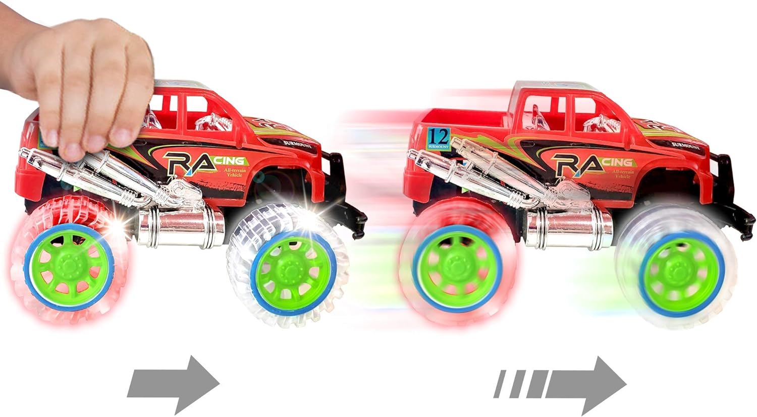 ArtCreativity Light-Up Red Monster Truck with Sounds, 9 Inch Monster Truck with Flashing Wheels and Friction Motor, Push n Go Toy Car, Best Birthday Gift for Boys and Girls Ages 3+