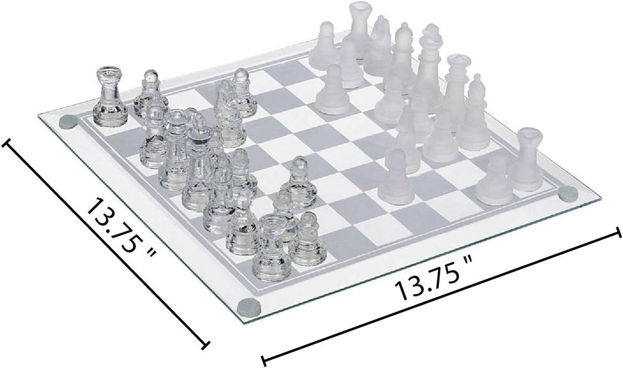 Gamie Glass Chess Set, 2 players - Elegant Design - Durable Build - Fully Functional - 32 Frosted and Clear Pieces - Felted Bottoms - Easy to Carry - Reassuringly Stable (14 Inch)