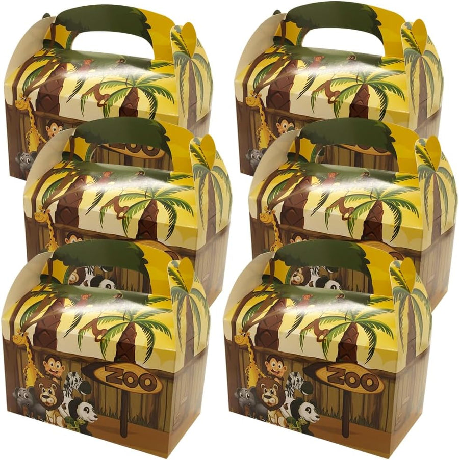 ArtCreativity Zoo Animal Treat Boxes for Candy, Cookies and Party Favors - Pack of 12 Cookie Boxes, Cute Cardboard Boxes with Handles for Jungle Themed Birthday Party Favors, Holiday Goodies