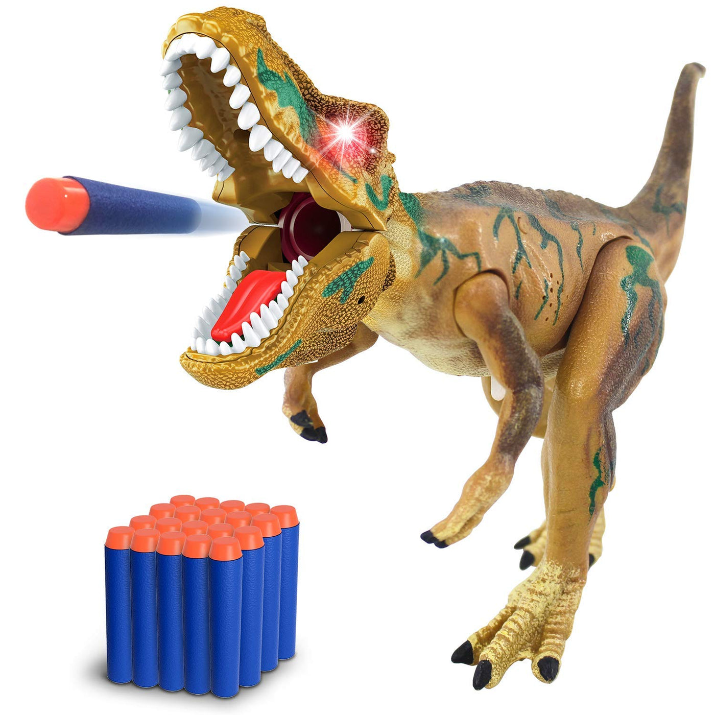 Ejection Dinosaur Gun, Light Up Blaster with 20 Bullets and Roaring Sound
