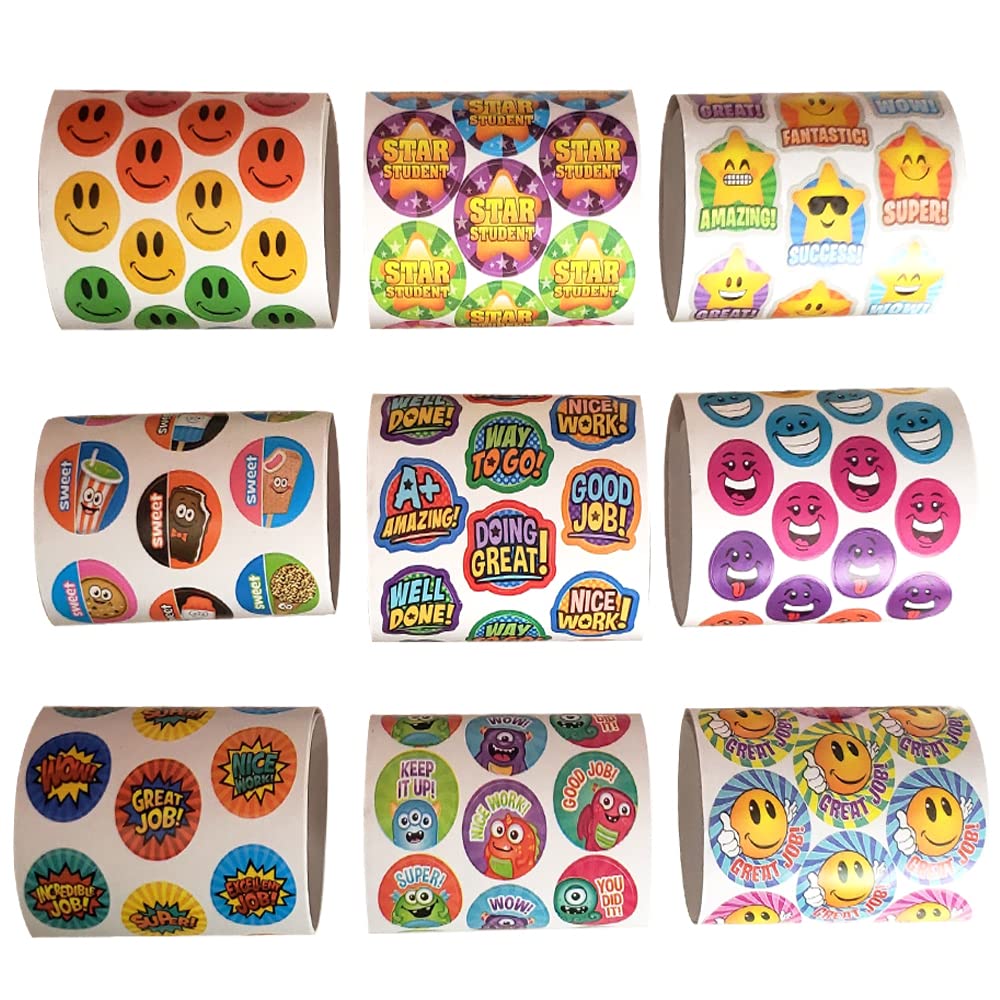 ArtCreativity Teacher Reward Stickers for Kids - 9 Rolls with Over 600 Stickers - Bulk Positive Reinforcement Student Rewards - Classroom Prize - Elementary, Kindergarten, Preschool School Supplies