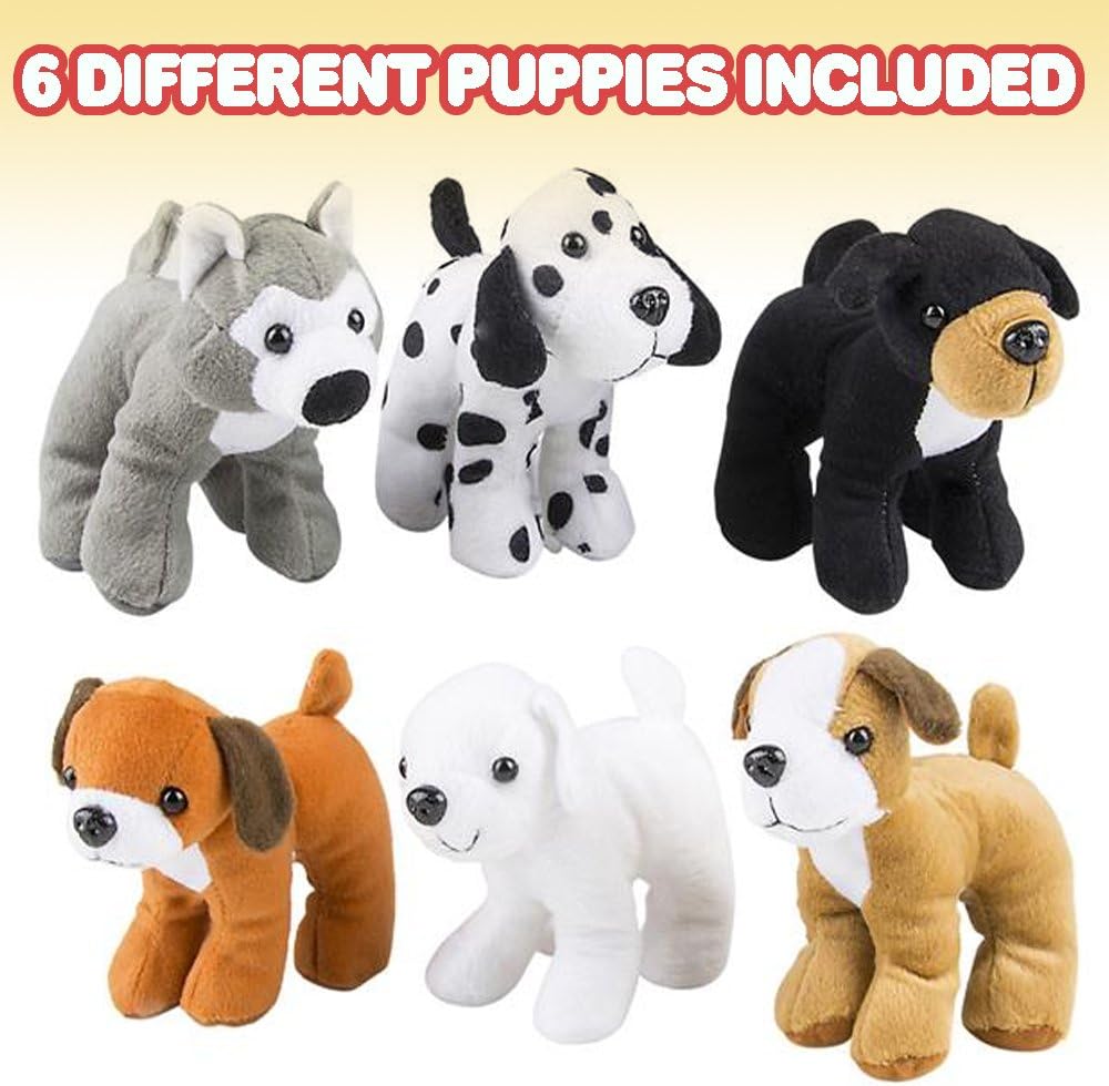 ArtCreativity Dog Plush Assortment- Set of 6- Soft and Cuddly Stuffed Animals for Toddlers- 6 Cute Puppy Designs- Fun Birthday Party Favors- Kids Carnival Prize- Gift Idea for Boys & Girls