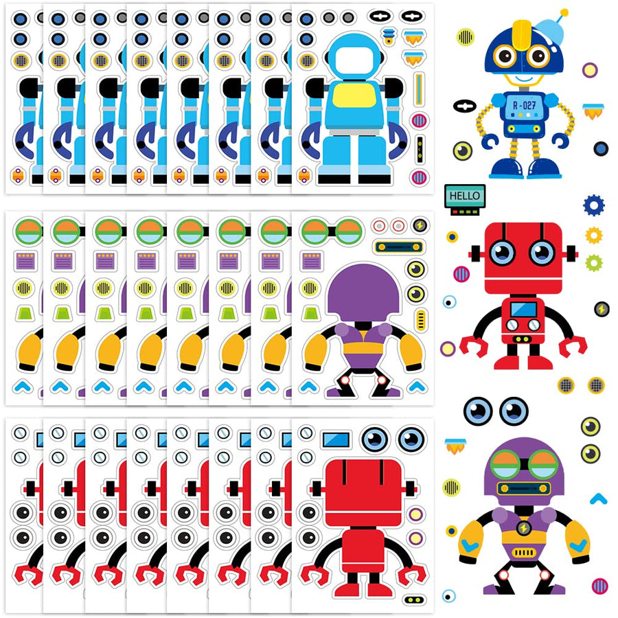 ArtCreativity Make Your Own Robot Character Sticker Assortment, Set of 24 Sheets, Unique Arts ‘n Crafts Activity Supplies Kit for Kids, Sticker Prize, Fun Birthday Party Favor, Goodie Bag Filler