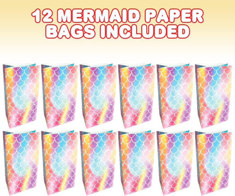 ArtCreativity Mermaid Scale Party Favor Bags, Pack of 12, Mermaid Themed Goodie Gift Paper Bags, Durable Treat Bags, Underwater Party Supplies & Favors for Birthday, Baby Shower, Holiday Goodies