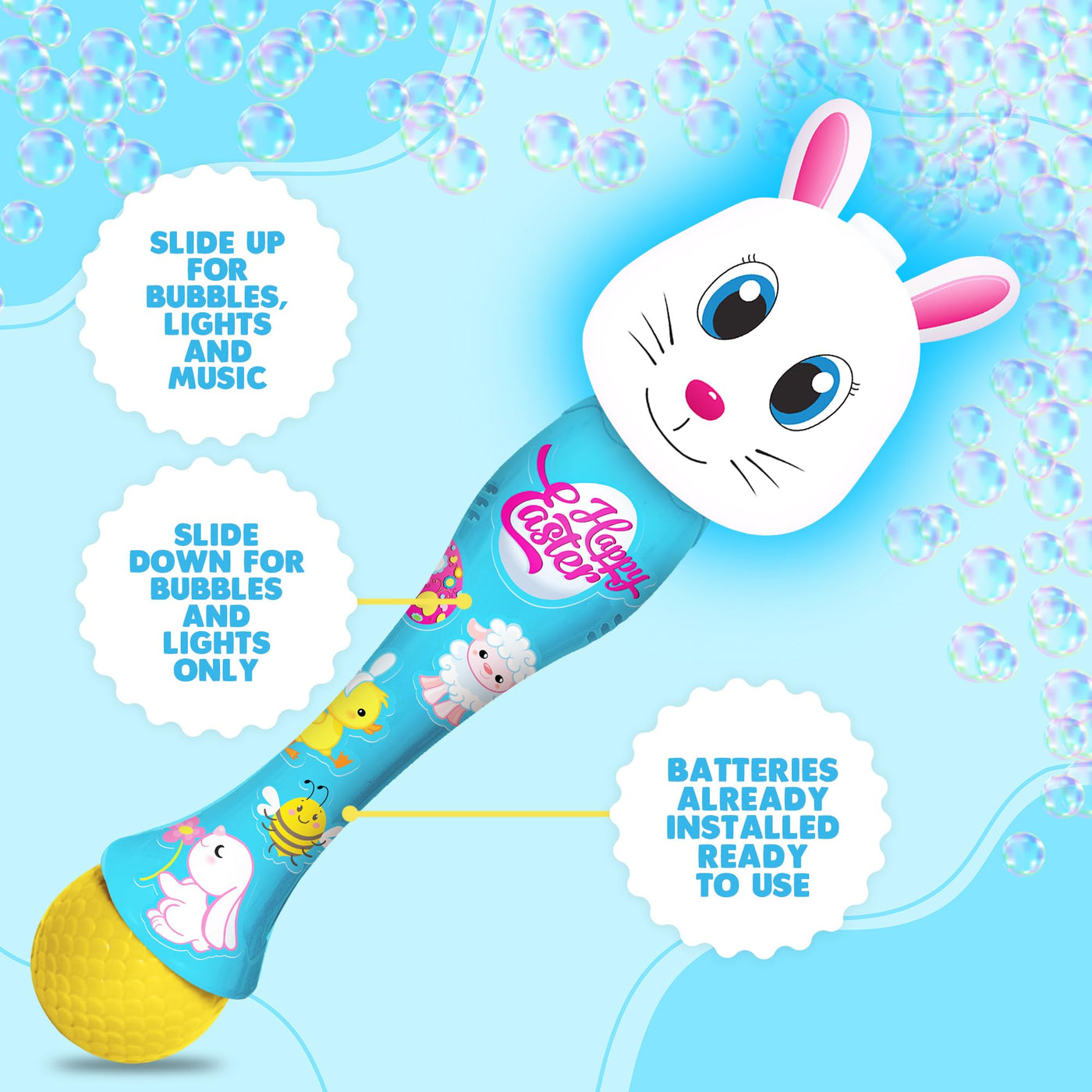 Easter Bunny Bubble Wand, Easter Basket Stuffers for Toddler, 14" Light Up Automatic Bubble Maker with LED & Music, Easter Bubbles for Kids, Easter Toys for Toddlers 1-3