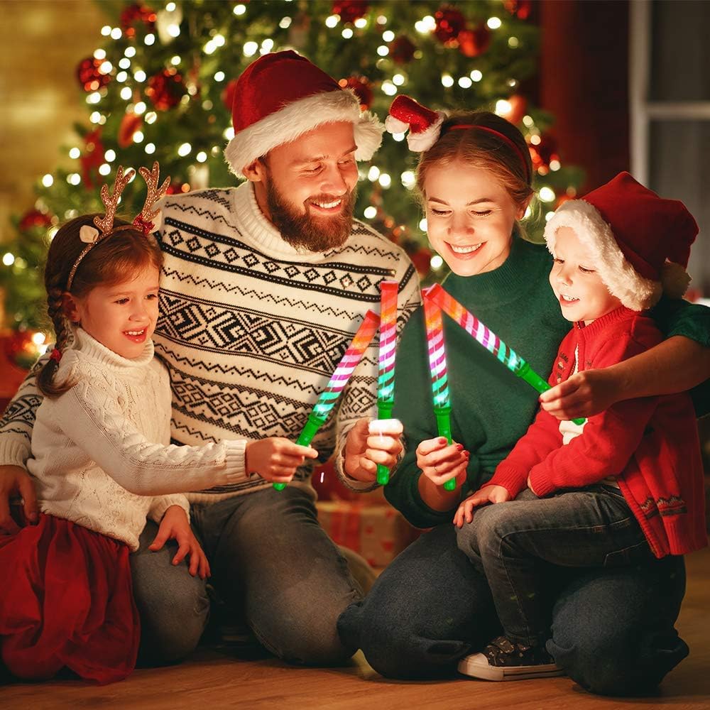 Light Up Candy Cane Wands – Set of 2 LED Christmas Light Up Wands for Kids, Fun Candy Cane Glow Sticks with Batteries, Festive or Stocking Stuffer for Boys and Girls