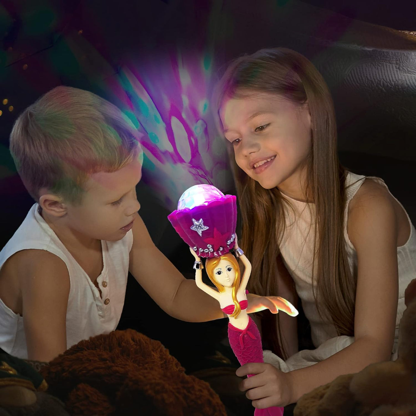 ArtCreativity Light Up Mermaid Wand with Sounds, 11.75 Inch Toy Wand with Spinning LEDs and Sound Effects, Batteries Included, Great Mermaid Gift Idea for Boys and Girls, Fun Birthday Party Favor