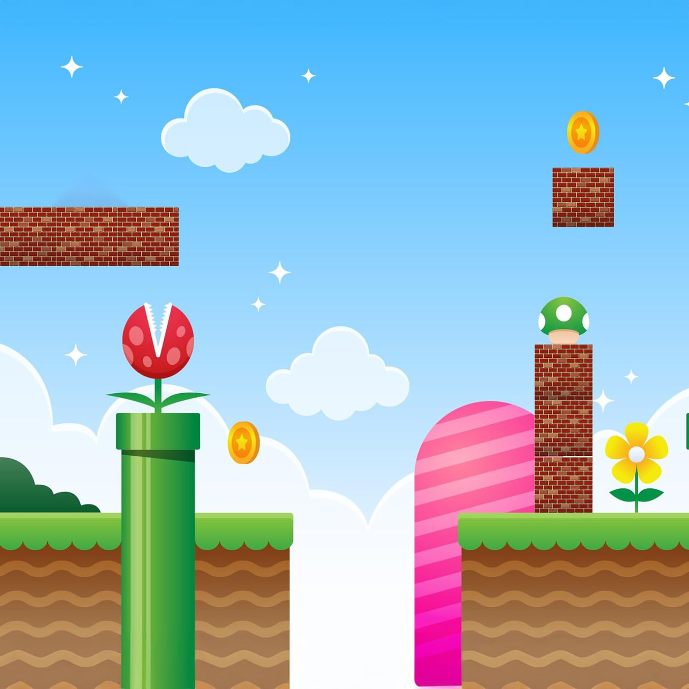 Brick Boxes for Gamer Party Decorations - Set of 6-11.8 x 11.8 Inches - Brick Box Video Game Birthday Decorations with a Retro Brick Design - Easy to Assemble - Video Game Party Supplies