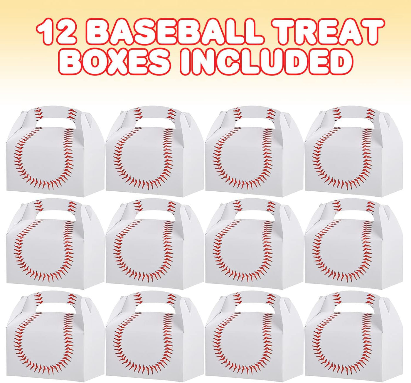 ArtCreativity Baseball Treat Boxes for Candy, Cookies and Sports Themed Party Favors - Pack of 12 Cute Team Favor Cardboard Boxes with Handles for Birthday, Holiday Goodies