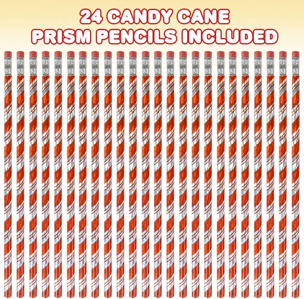 Christmas Candy Cane Prism Pencils, Pack of 24