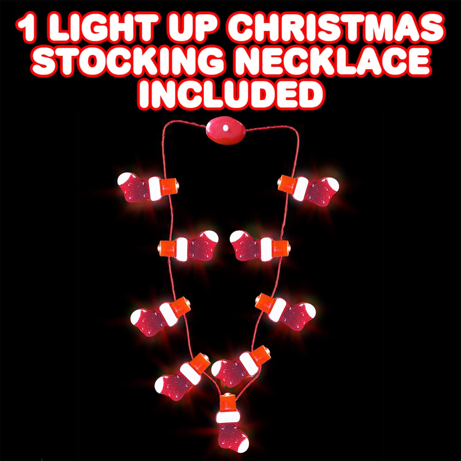 ArtCreativity Shaped Light Up Christmas Necklace for Kids (Stocking) with Multi-Mode Flashing LEDs, Holiday Xmas Party Favors, Christmas Party Accessories for Women, Men, and Kids, Great Gift Idea