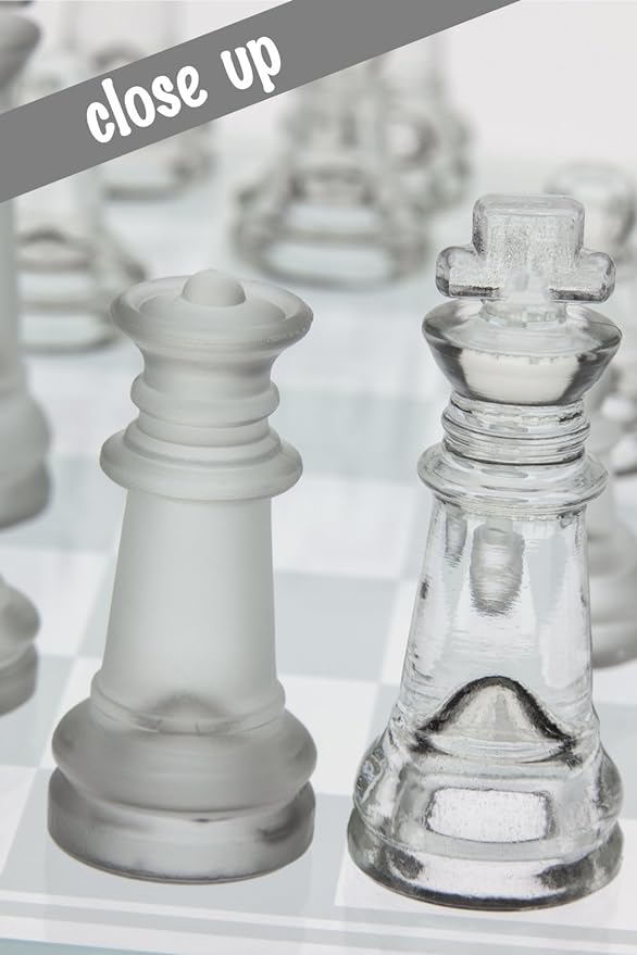 Glass Chess Set, Elegant Design - Durable Build - Fully Functional - 32 Frosted and Clear Pieces - Felted Bottoms - Easy to Carry - Reassuringly Stable (12 Inch)