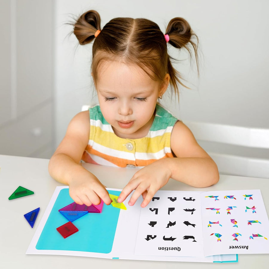 ArtCreativity Travel Tangram for Kids - Magnetic Tangram Puzzle Set with 7 Magnetic Tiles, Booklet with 96 Challenges, and Portable Book Cover - Travel-Friendly Puzzles for Kids Ages 3 and Up