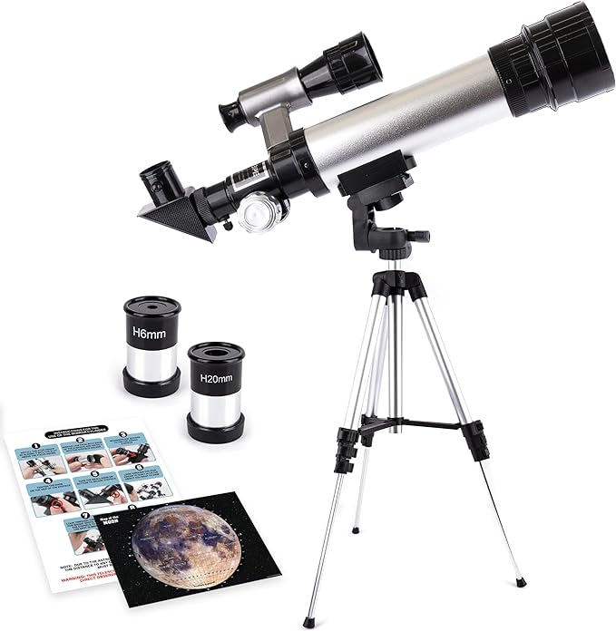 ArtCreativity Telescope for Beginners - Fully Functioning Kids Telescope (60X Magnifcation) with 2 Eyepieces, Aluminum Tripod, Sturdy Carry Case, and Constellation Map - Telescope for Kids Star Gazing