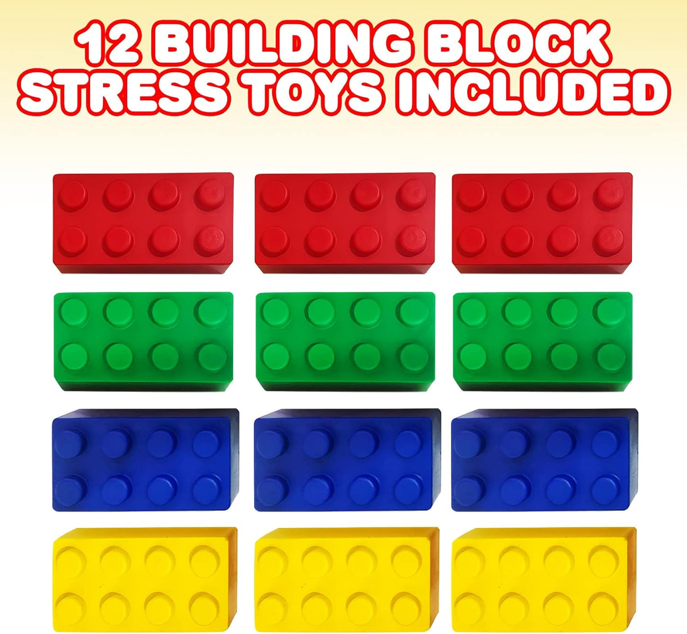 ArtCreativity Building Block Stress Relief Toys for Kids, Set of 12, Stacking Construction Foam Squeeze Toys in 4 Vibrant Colors, Birthday Party Favors, Goodie Bag Fillers, Office Gifts, Sensory Toys