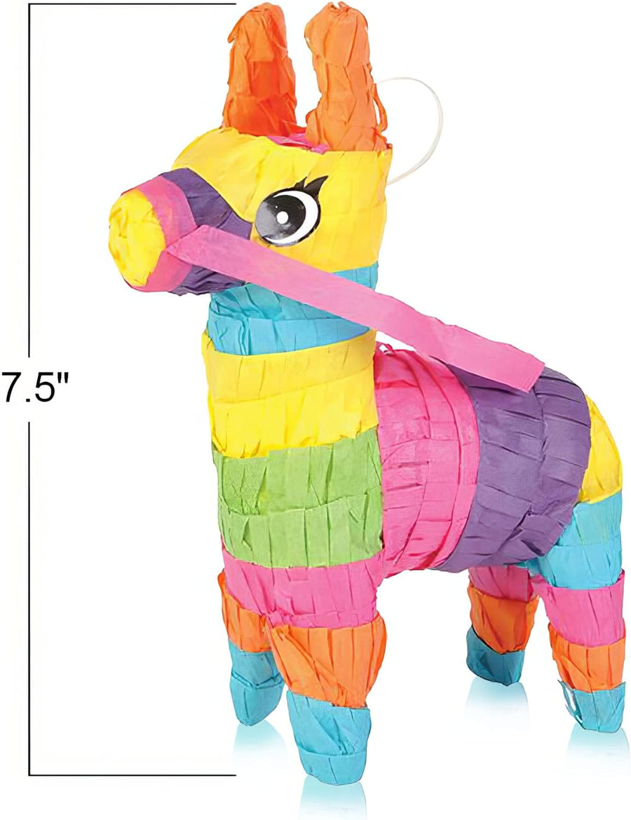 Mini Donkey Piñatas - Set of 3 - Colorful Birthday Party Decorations - 7.5" x "5 Small Miniature Piñata Decor for Feliz Navidad, Cinco de Mayo, Taco Fiesta - Mexican-Themed Party Supplies