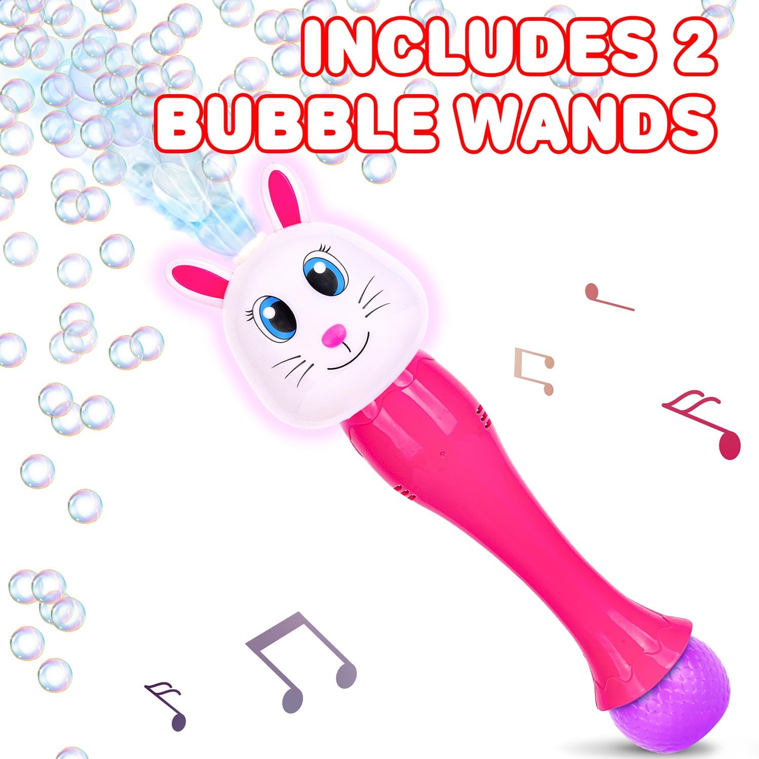 Light Up Bunny Easter Bubble Wands - Set of 2 Bunny Bubble Wands - 14 Inch Illuminating Blower with Thrilling LED & Sound Effect, Bubbles for Kids - Bubble Toys, Easter Basket Stuffers for Toddler