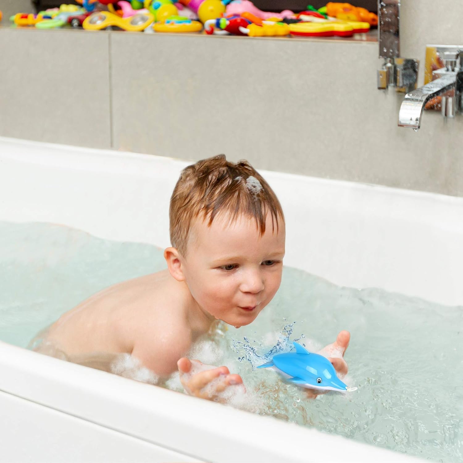 Pullback String Dolphin Bath Tub Toys for Kids, Set of 4, Swimming Dolphin Water Toys for Bathtub, Pool, and Lake Fun, Adorable Aquarium Birthday Party Favors for Boys and Girls