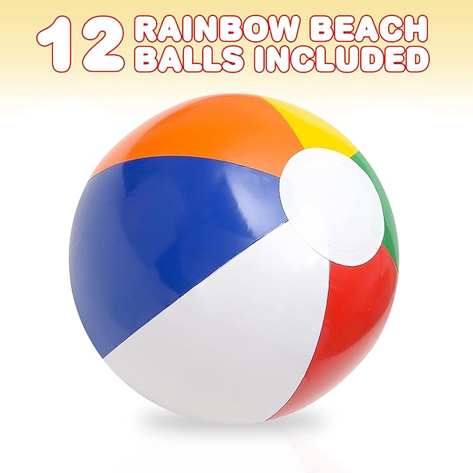ArtCreativity Rainbow Inflatable Beach Balls (Pack of 12) Multicolored 12" Floating Pool Games, Fun Pool Toys, Party Favor and Gift for Boys and Girls