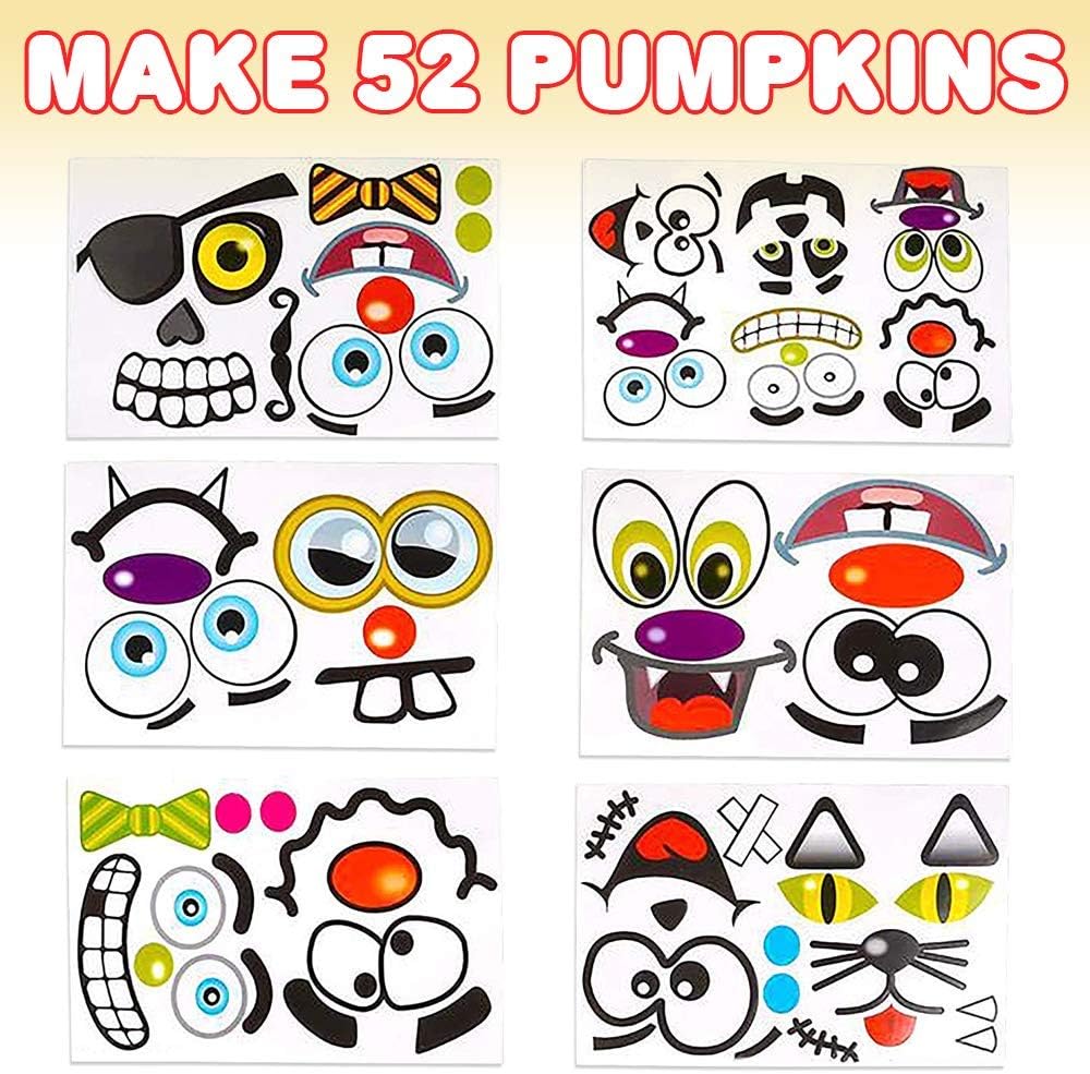ArtCreativity Halloween Pumpkin Decorating Stickers - 24 Sheets - Jack-o-Lantern Decoration Kit - 52 Total Face Stickers - Cute Halloween Decor Idea - Treats, Gifts, and Crafts for Kids- 3” x 5”