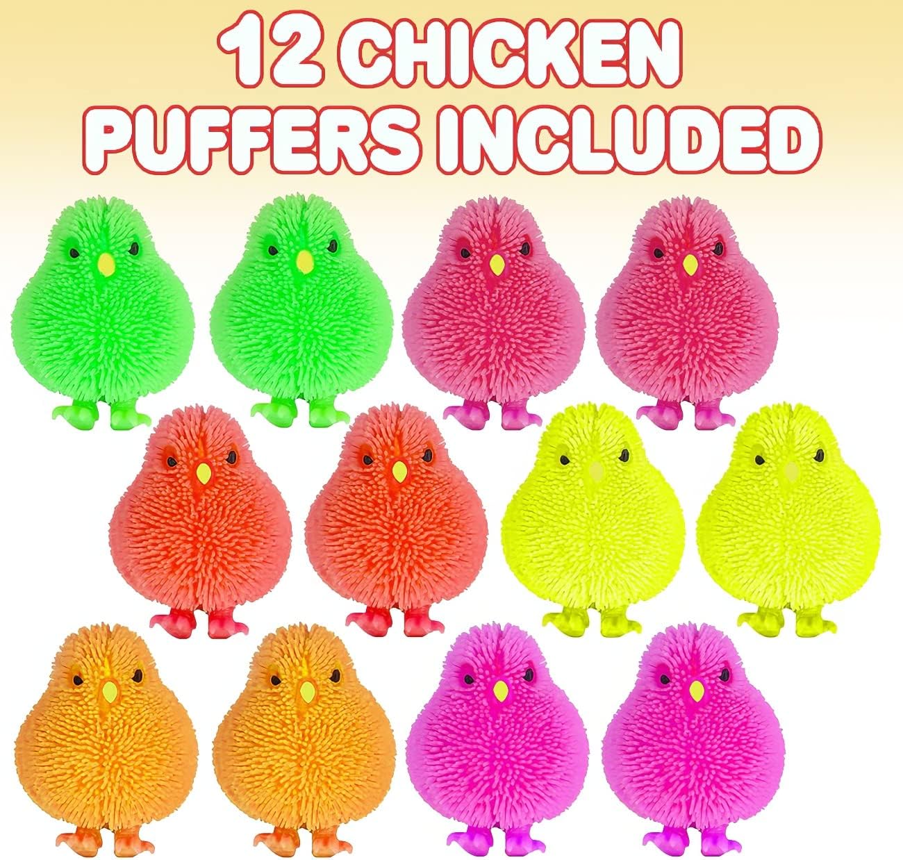 ArtCreativity 3 Inch Chicken Puffer Toys for Kids (Pack of 12) Chick Surprise Toys for Filling Easter Eggs, Easter Party Favors, Egg Hunt Supplies, Stress Relief Toys for Kids, Assorted Neon Colors