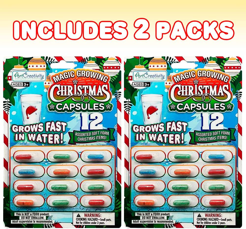 ArtCreativity Magic Growing Christmas Capsules, 2 Packs with 12 Expanding Capsules Each, Grow in Water, Cute Color Variety, Kids’ Christmas Party Favors, Contest Prize or Gift Idea