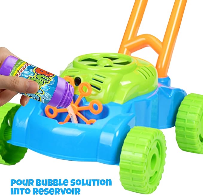 Bubble Lawn Mower for Toddlers, Blue and Green
